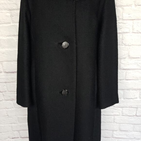 VTG Berroco Black Wool Boucle Swing Coat Mink Fur Collar Wancantuck Fits a M/L - Picture 15 of 16